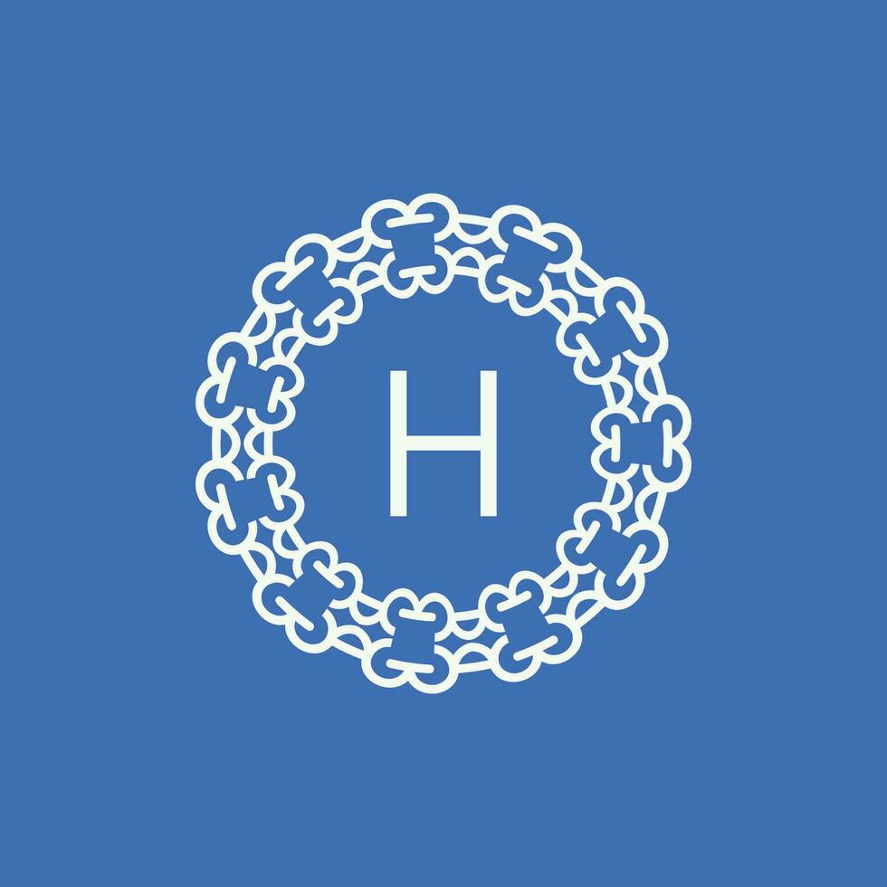 initial letter H ornamental emblem frame circle pattern logo vector