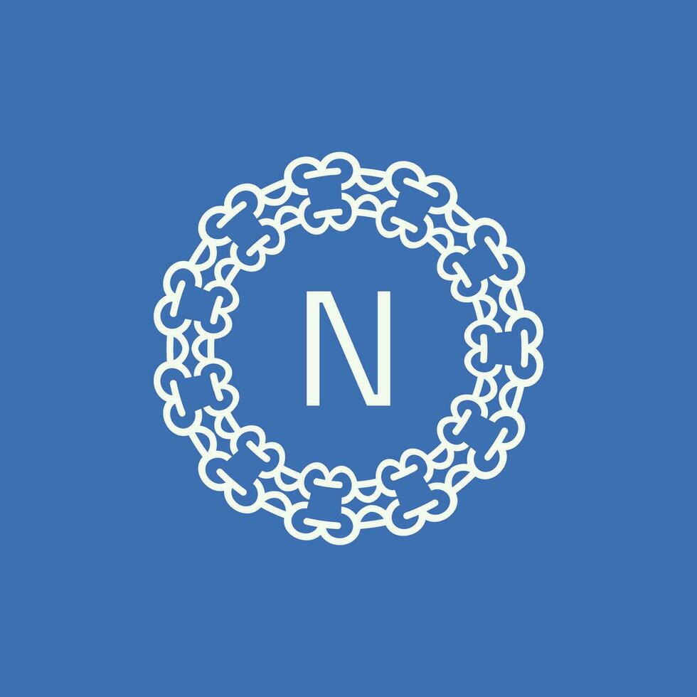 initial letter N ornamental emblem frame circle pattern logo vector