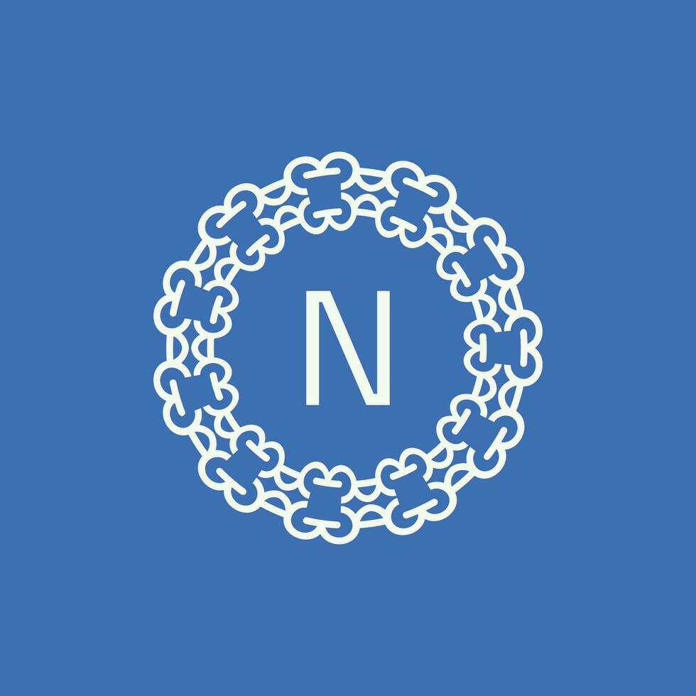 initial letter N ornamental emblem frame circle pattern logo vector