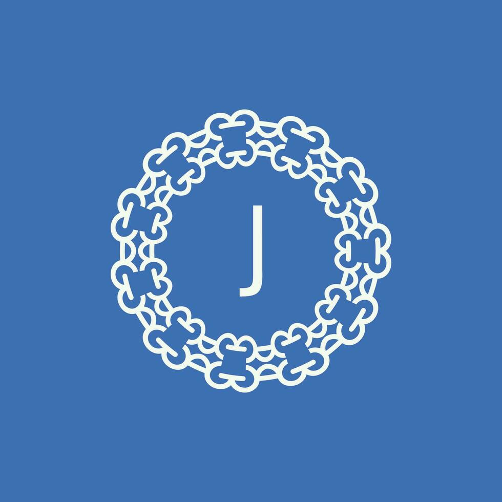 initial letter J ornamental emblem frame circle pattern logo vector