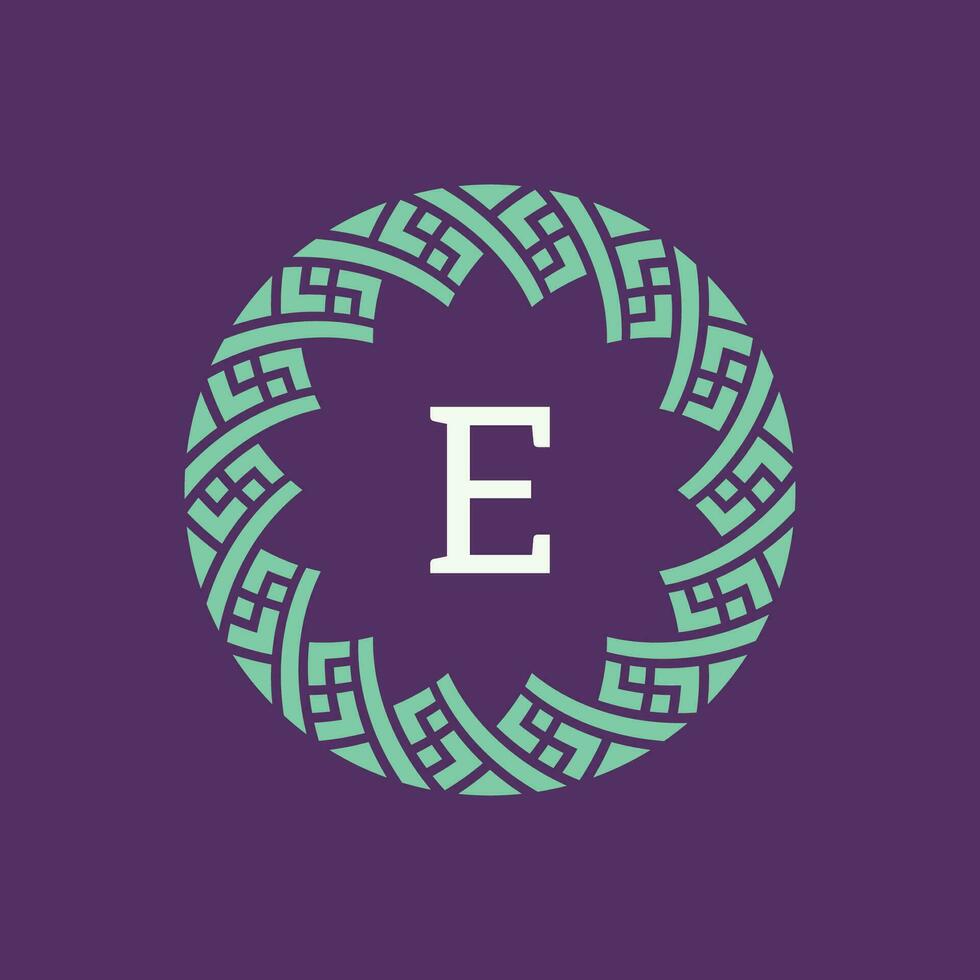 initial letter E ornamental emblem frame circle pattern logo vector