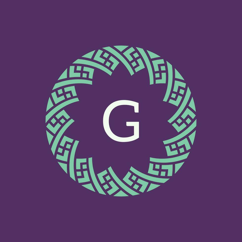initial letter G ornamental emblem frame circle pattern logo vector
