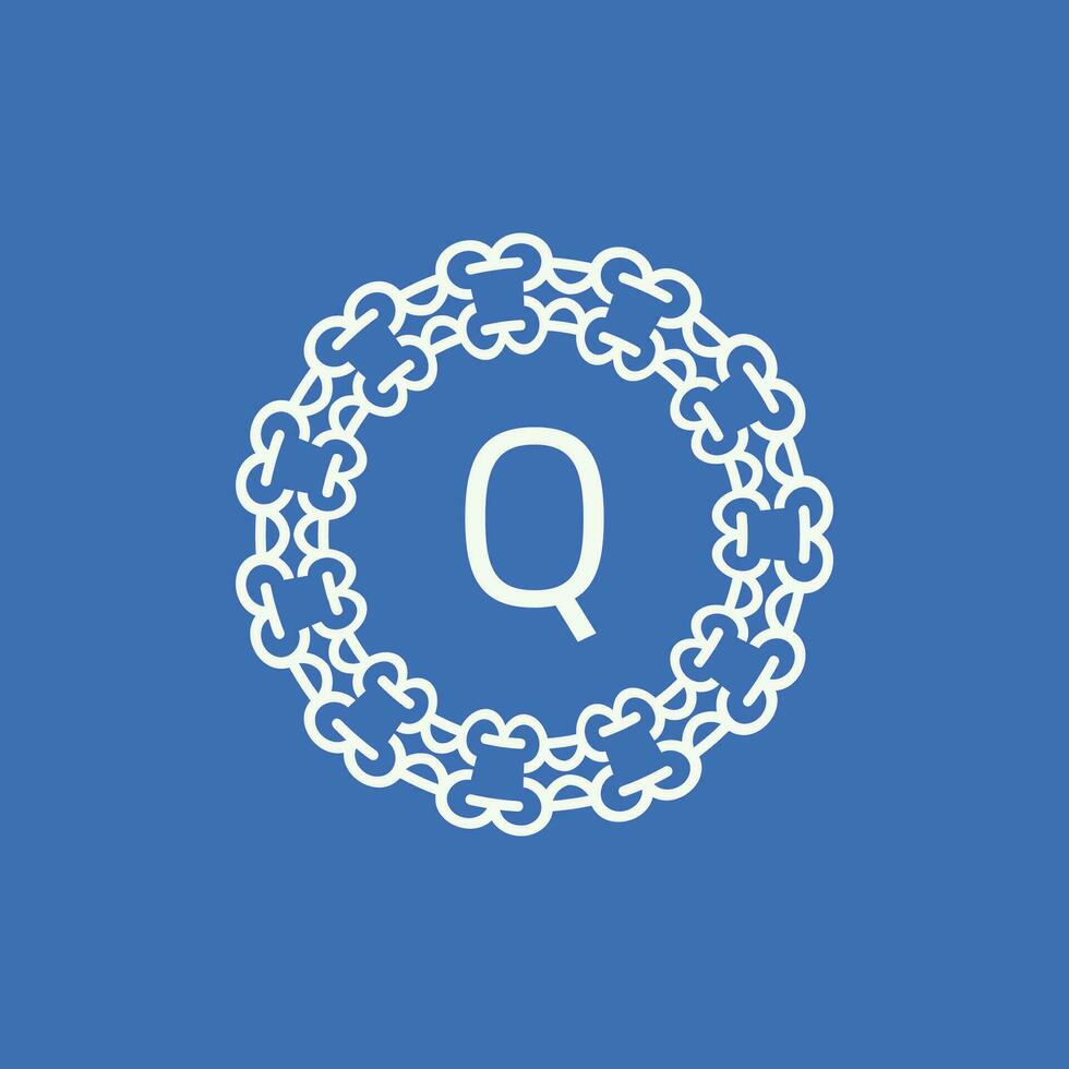 initial letter Q ornamental emblem frame circle pattern logo vector