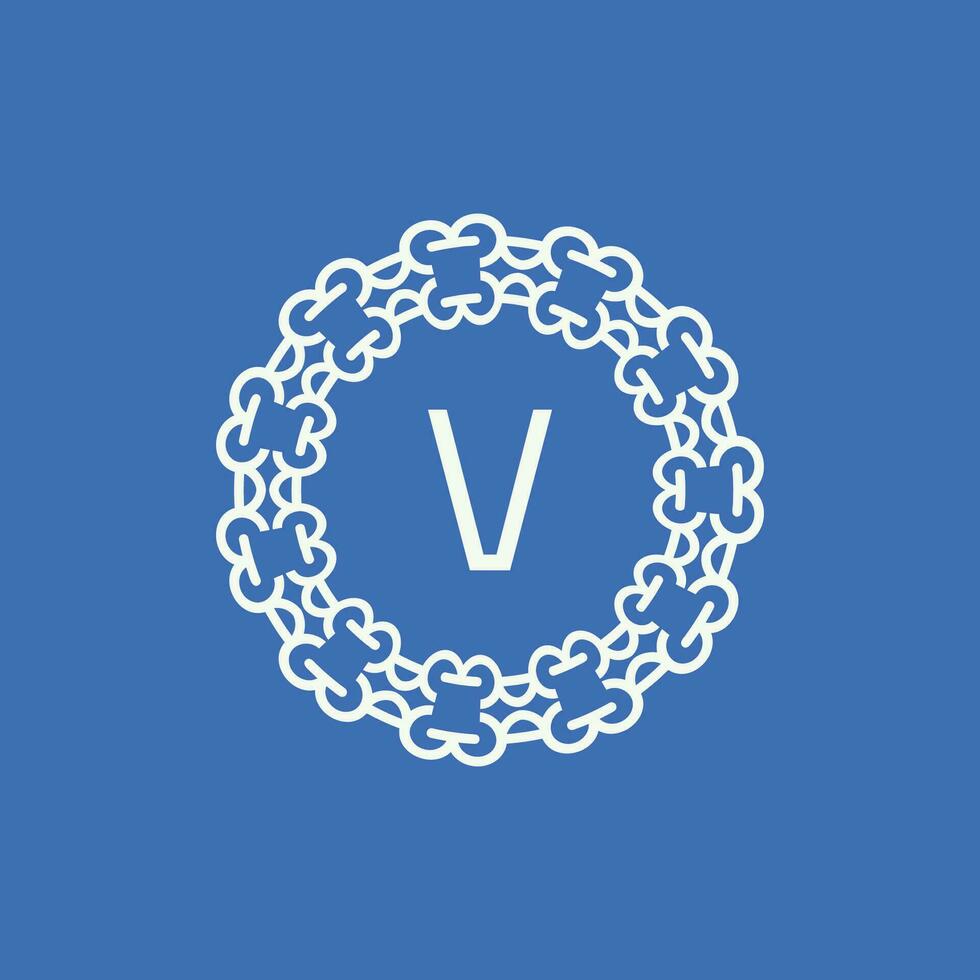 initial letter V ornamental emblem frame circle pattern logo vector
