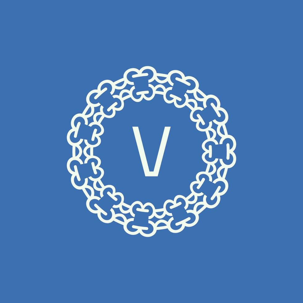 initial letter V ornamental emblem frame circle pattern logo vector