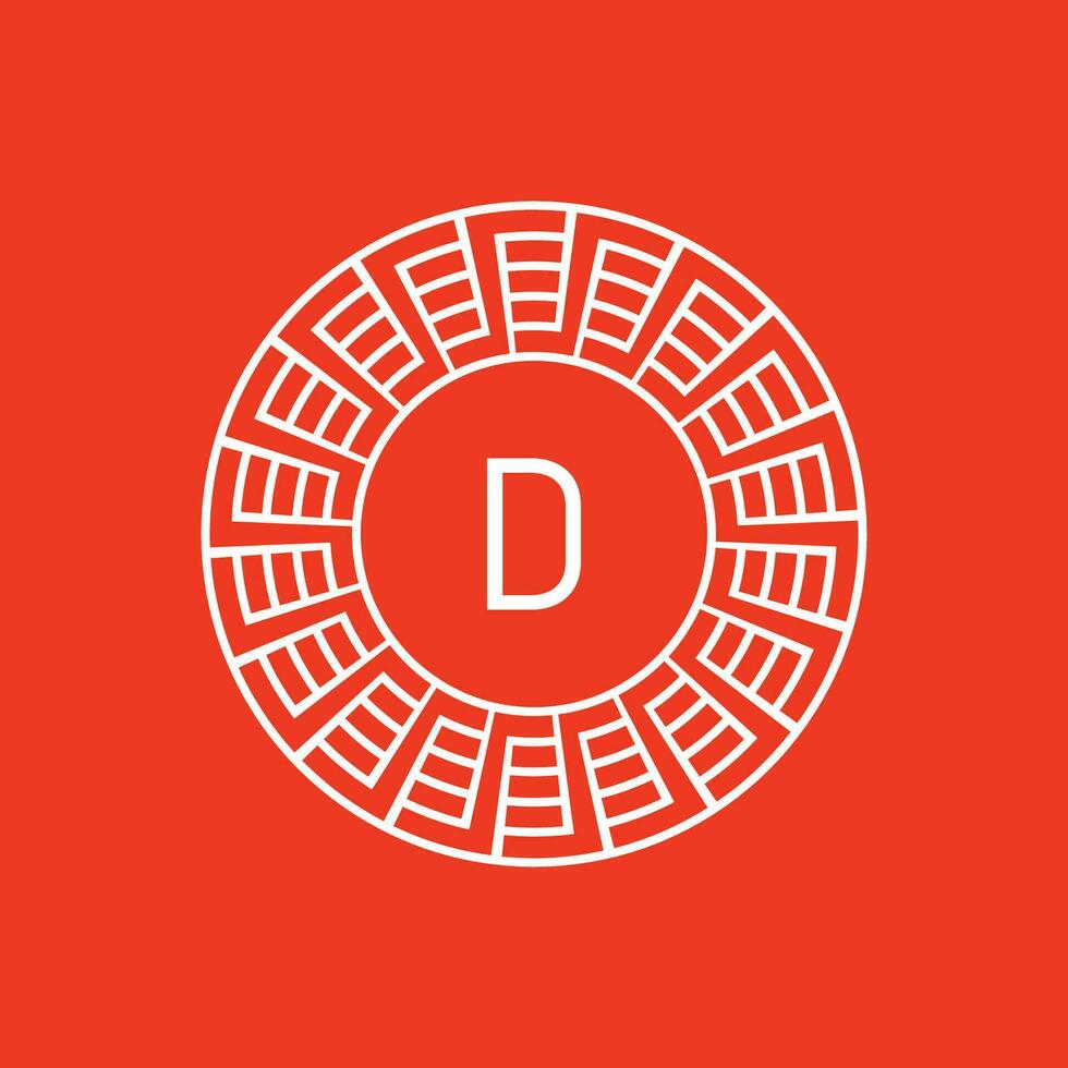 initial letter D ornamental emblem frame circle pattern logo vector