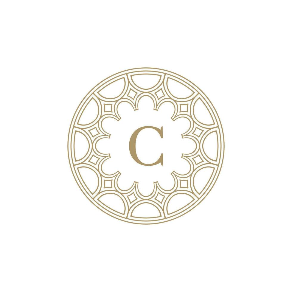 initial letter C ornamental emblem frame circle pattern logo vector