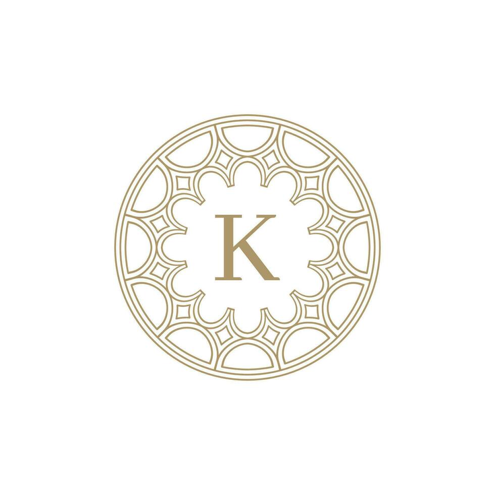 inicial letra k ornamental emblema marco circulo modelo logo vector
