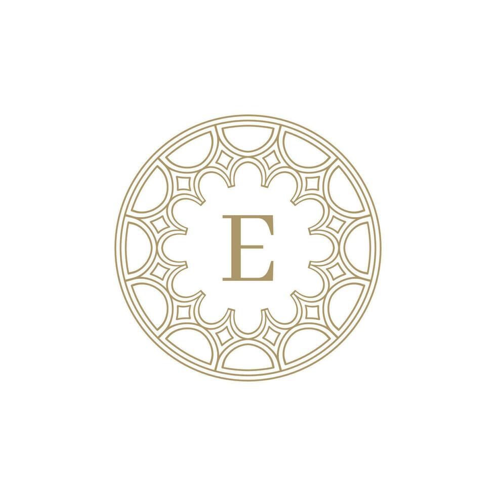 initial letter E ornamental emblem frame circle pattern logo vector