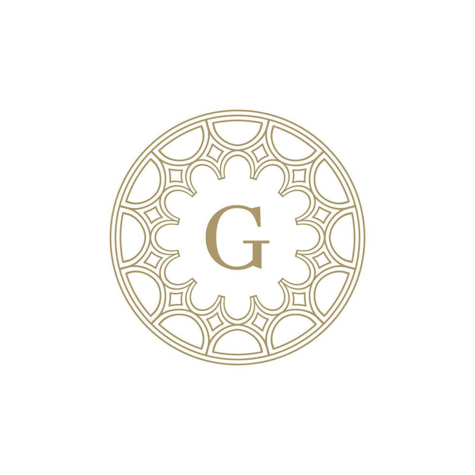 initial letter G ornamental emblem frame circle pattern logo vector