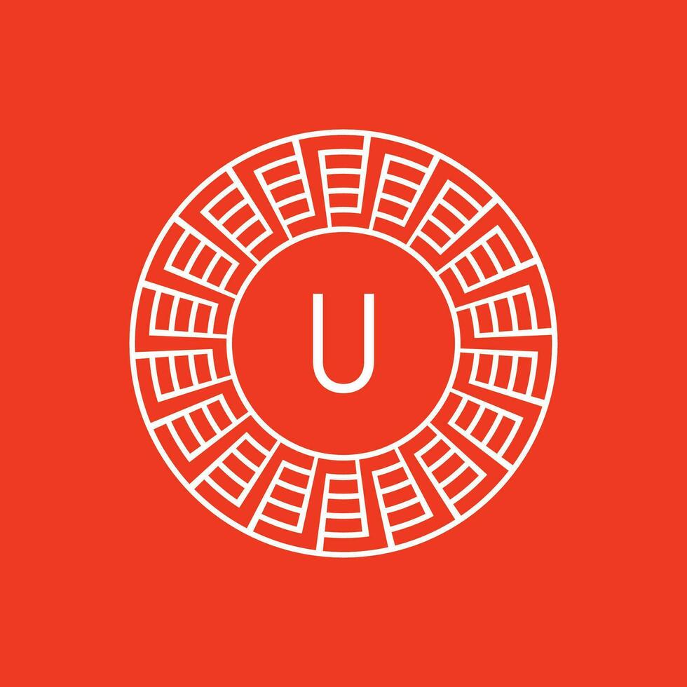 initial letter U ornamental emblem frame circle pattern logo vector