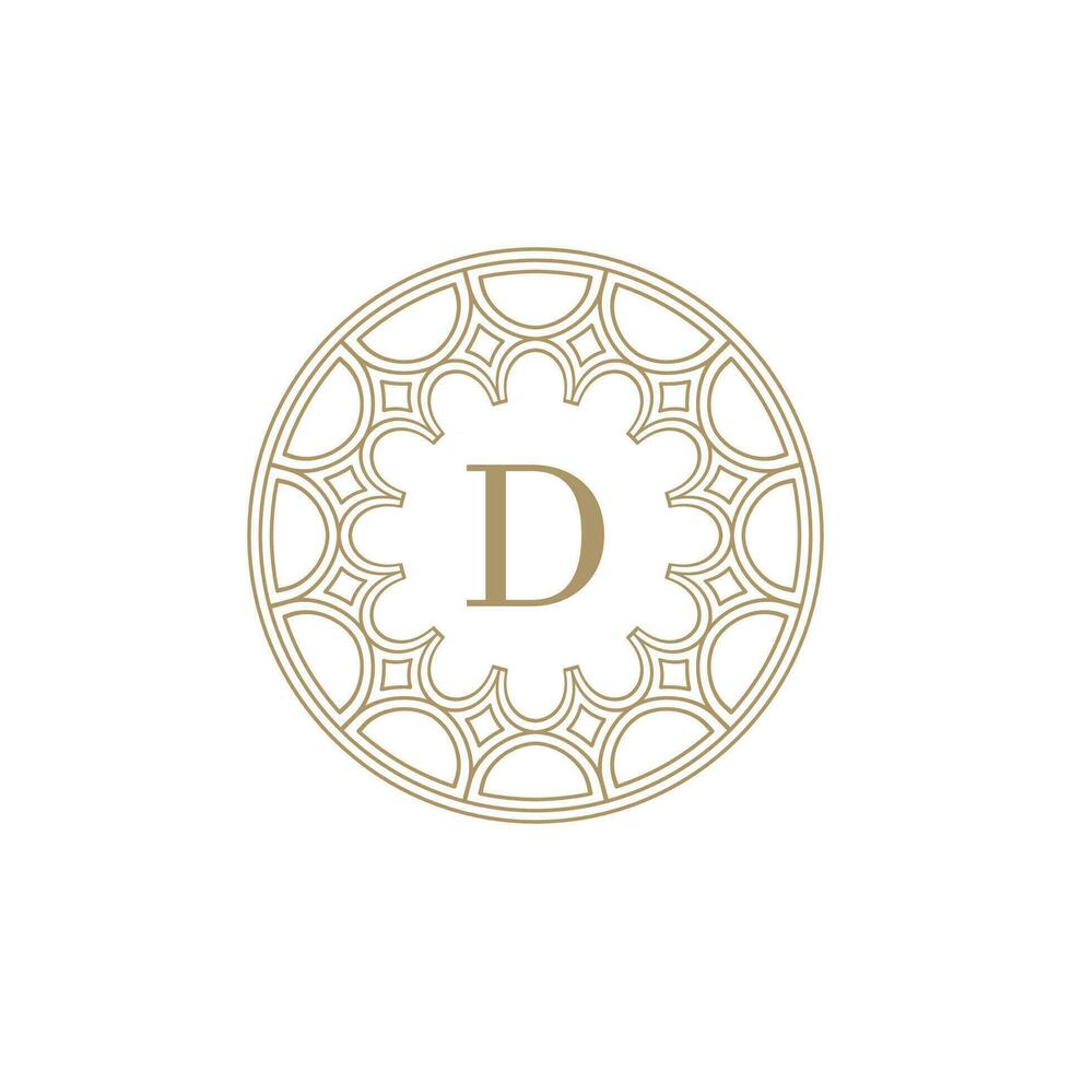 initial letter D ornamental emblem frame circle pattern logo vector