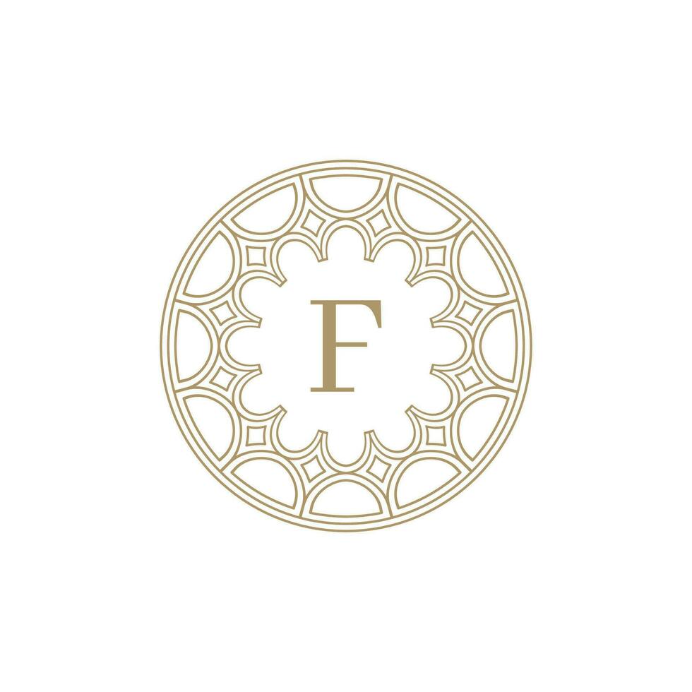 initial letter F ornamental emblem frame circle pattern logo vector
