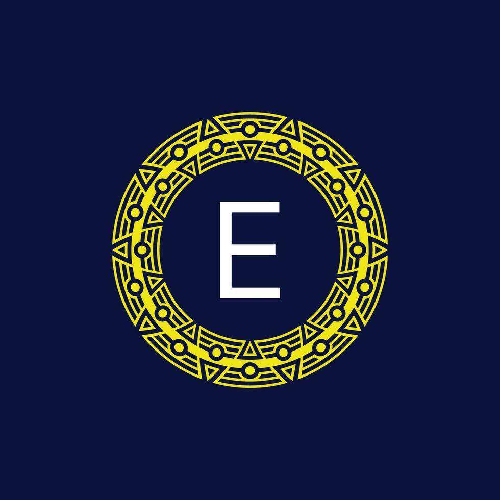 initial letter E futuristic circle pattern frame emblem logo vector