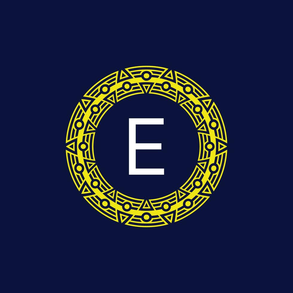 initial letter E futuristic circle pattern frame emblem logo vector