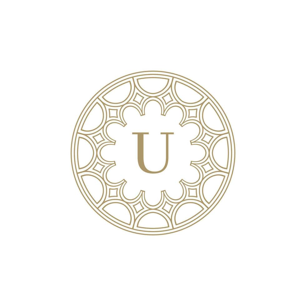 initial letter U ornamental emblem frame circle pattern logo vector