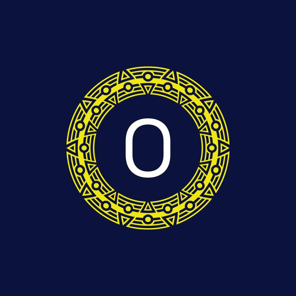initial letter O futuristic circle pattern frame emblem logo vector