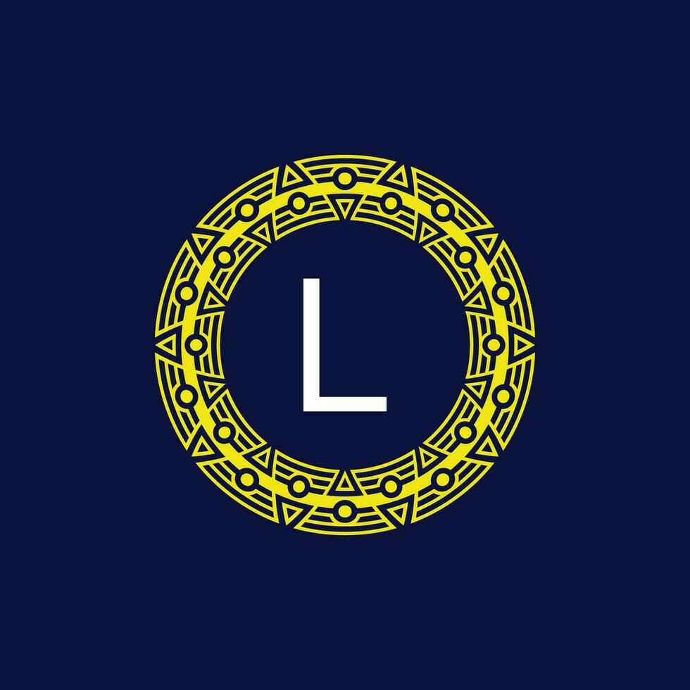 initial letter L futuristic circle pattern frame emblem logo vector