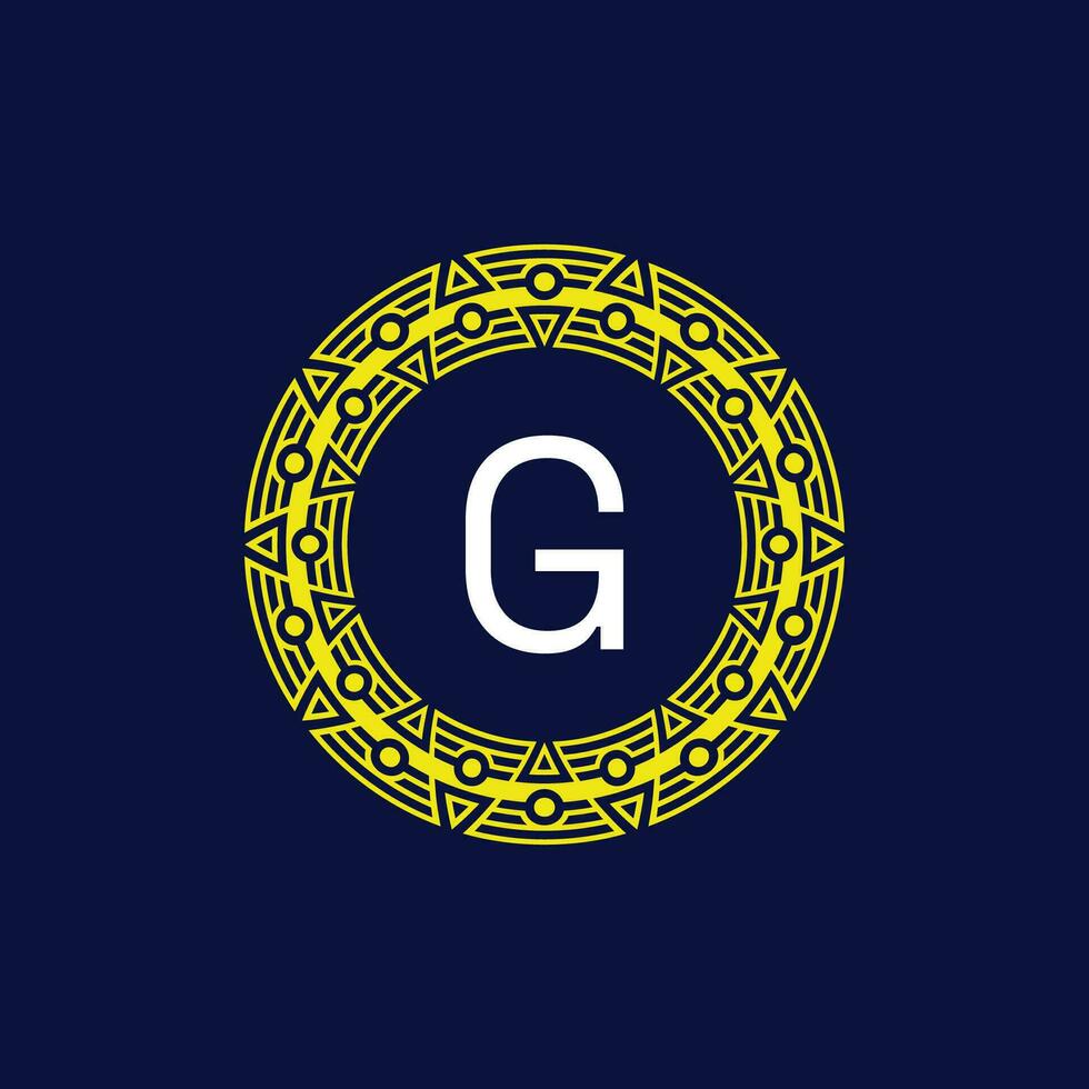 initial letter G futuristic circle pattern frame emblem logo vector