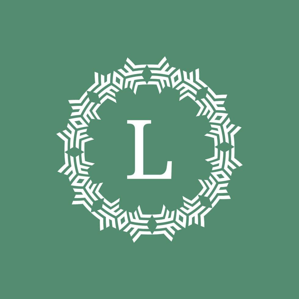 initial letter L ornamental futuristic circle pattern frame emblem logo vector