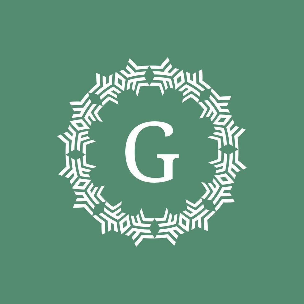 initial letter G ornamental futuristic circle pattern frame emblem logo vector