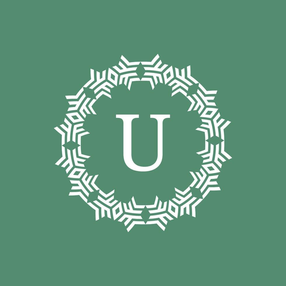 initial letter U ornamental futuristic circle pattern frame emblem logo vector