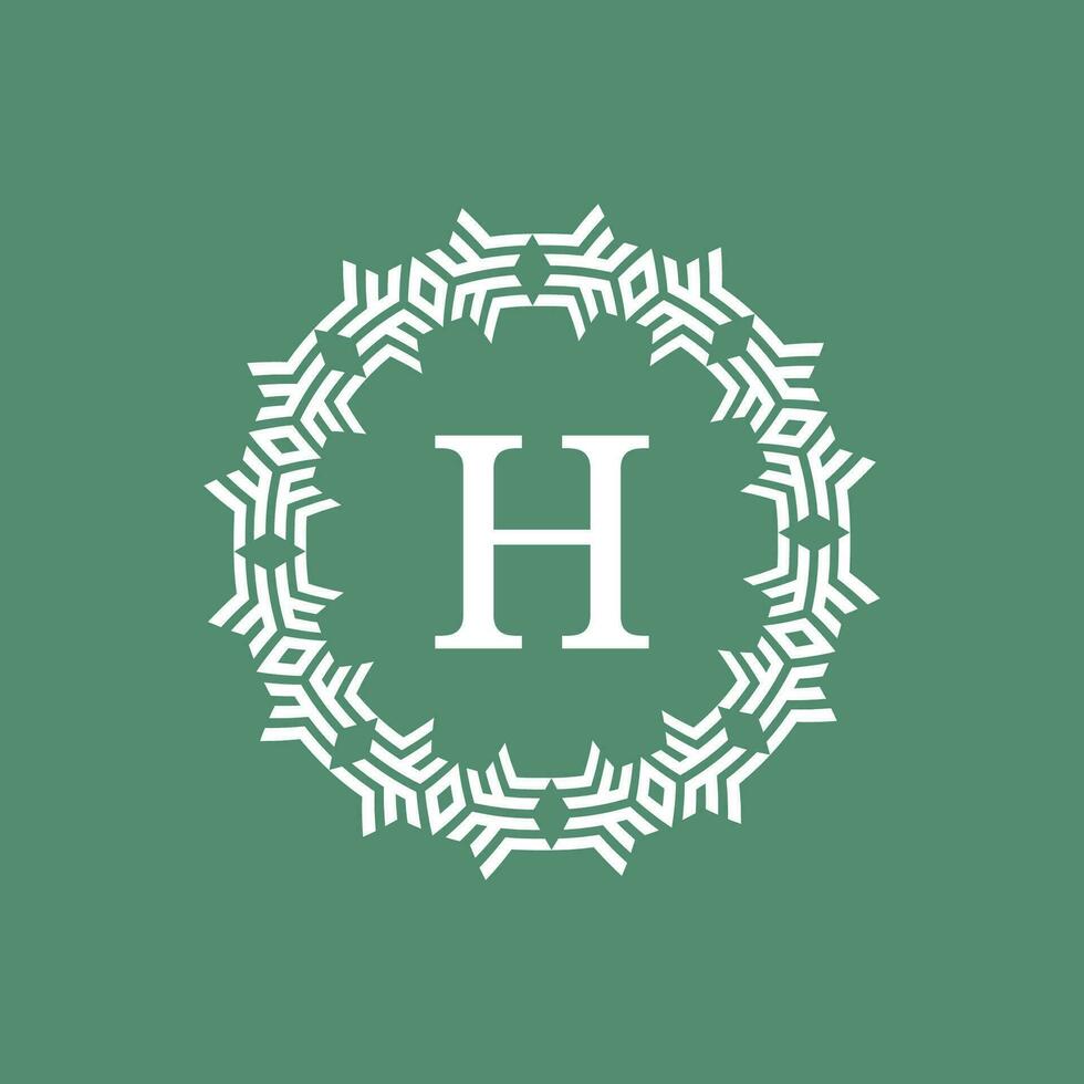 initial letter H ornamental futuristic circle pattern frame emblem logo vector