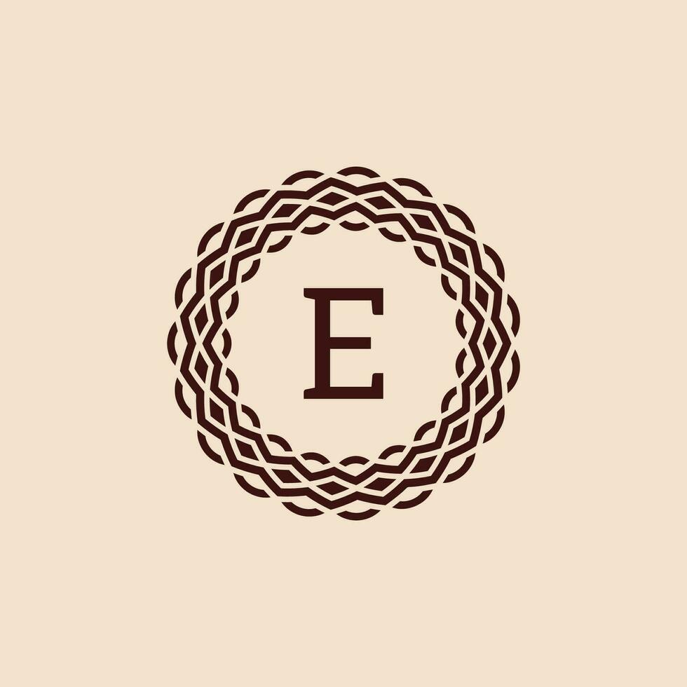 simple and elegant initial letter E ornamental circle frame logo vector