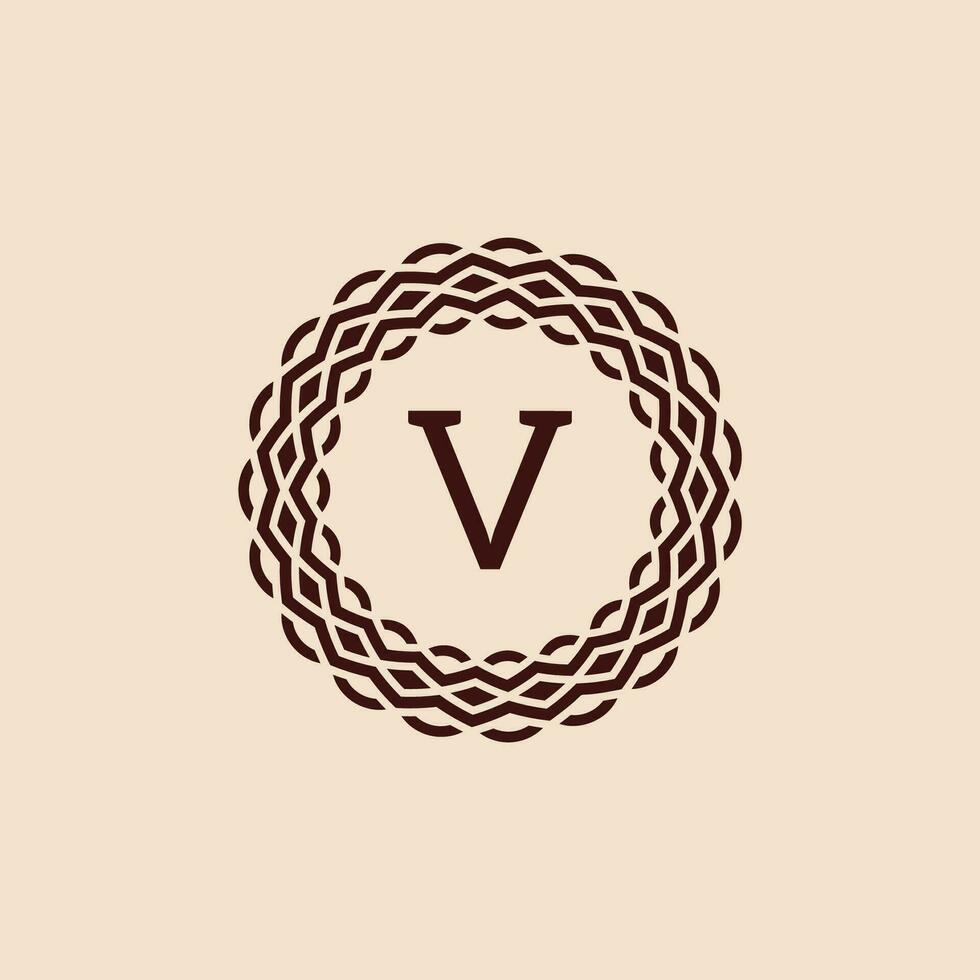 simple and elegant initial letter V ornamental circle frame logo vector