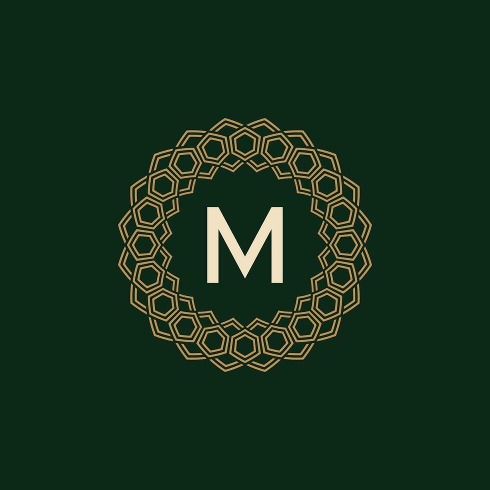 initial letter M ornamental elegant frame lines logo vector