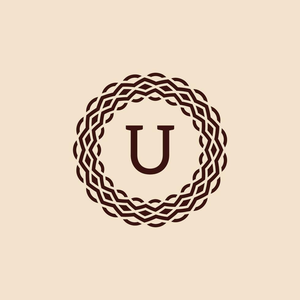 simple and elegant initial letter U ornamental circle frame logo vector
