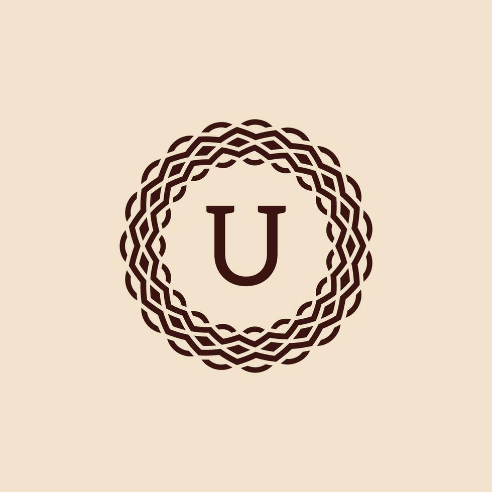 simple and elegant initial letter U ornamental circle frame logo vector