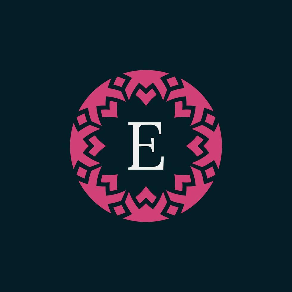simple and elegant initial letter E floral ornamental circle frame logo vector