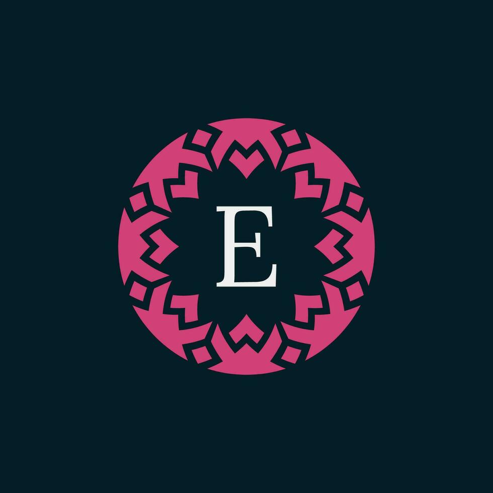 simple and elegant initial letter E floral ornamental circle frame logo vector