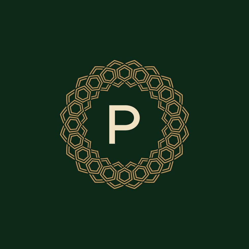 initial letter P ornamental elegant frame lines logo vector