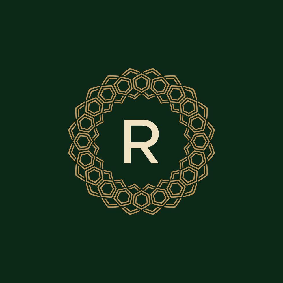 initial letter R ornamental elegant frame lines logo vector