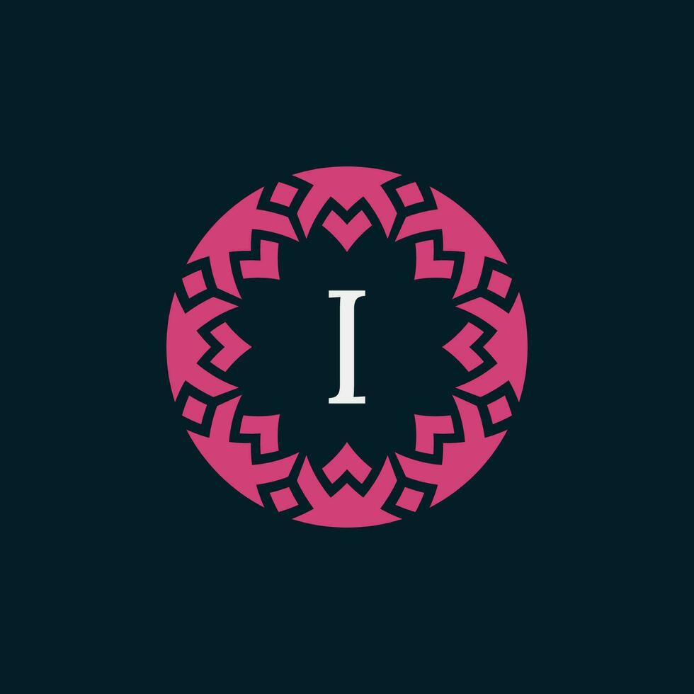 simple and elegant initial letter I floral ornamental circle frame logo vector