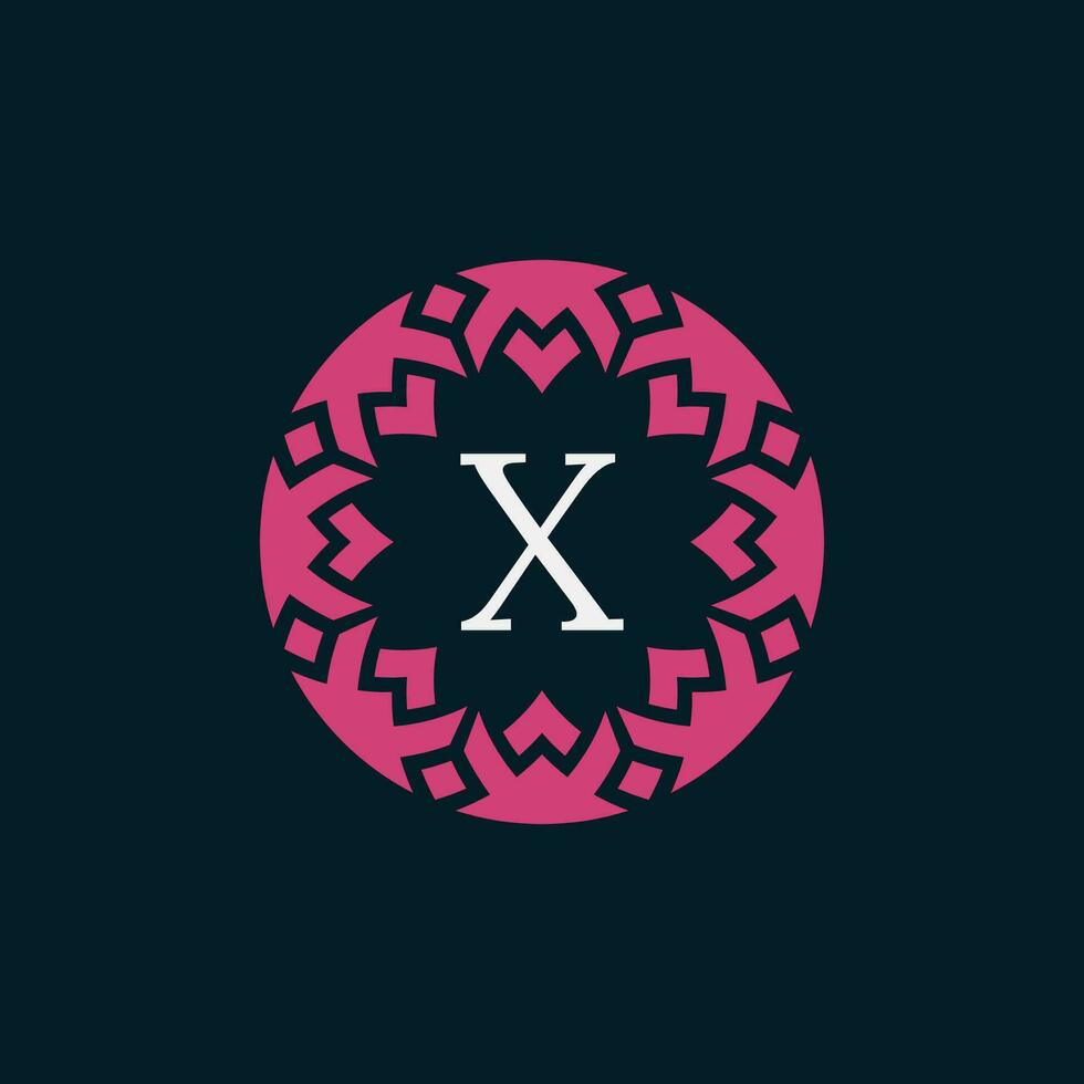 sencillo y elegante inicial letra X floral ornamental circulo marco logo vector