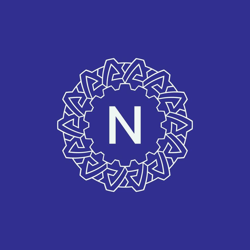 initial letter N modern circle frame ornament lines unique pattern logo vector