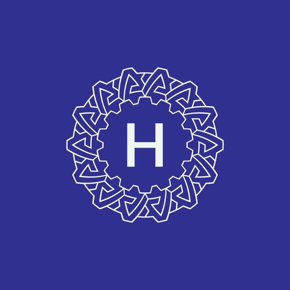 initial letter H modern circle frame ornament lines unique pattern logo vector
