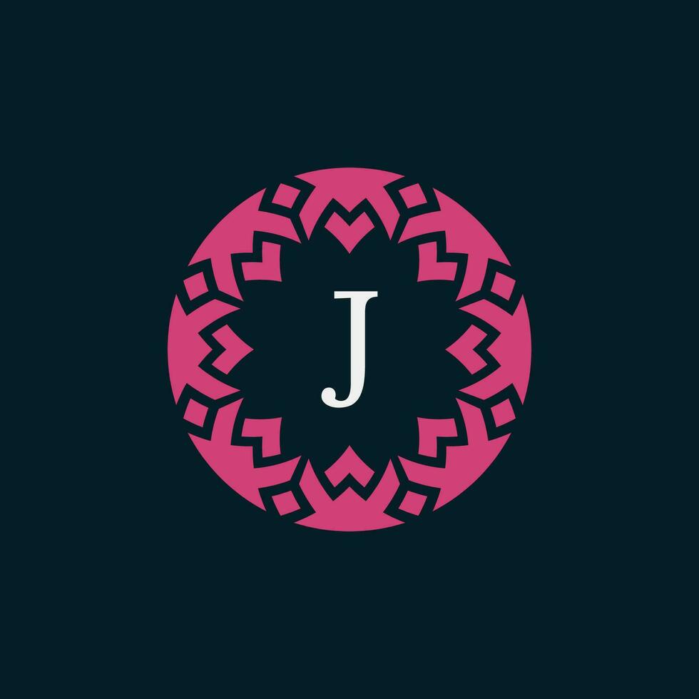 simple and elegant initial letter J floral ornamental circle frame logo vector