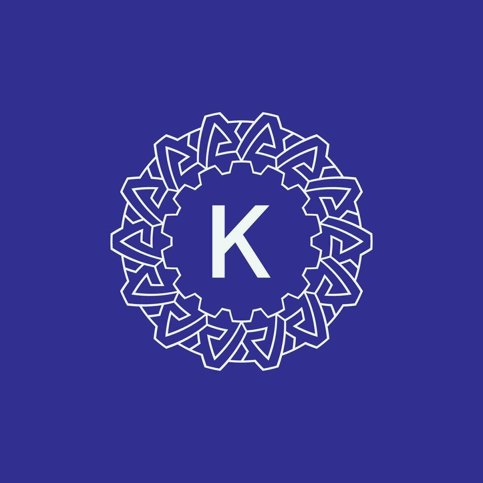 initial letter K modern circle frame ornament lines unique pattern logo vector