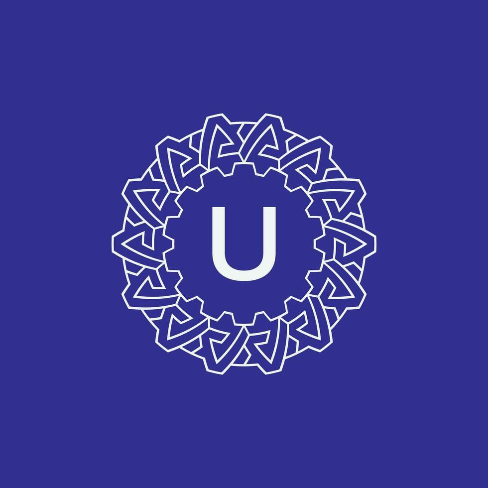initial letter U modern circle frame ornament lines unique pattern logo vector