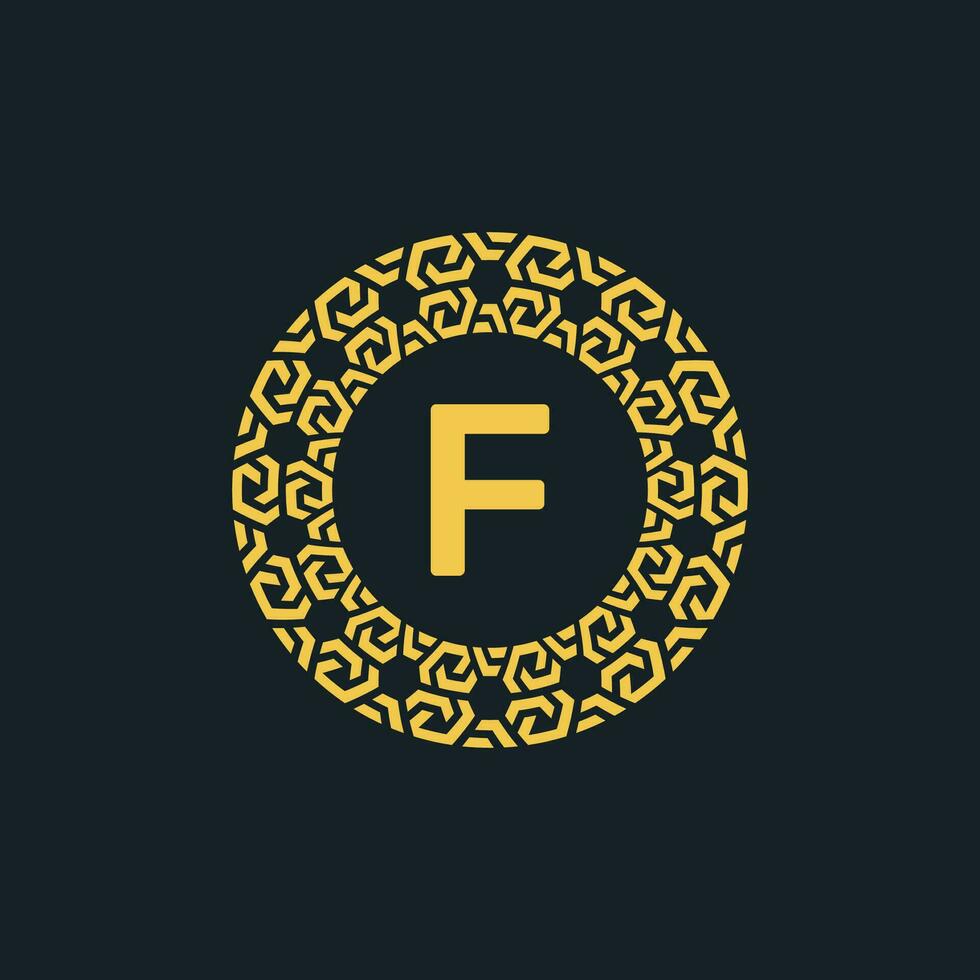 ornamental inicial letra F circulo emblema marco logo vector