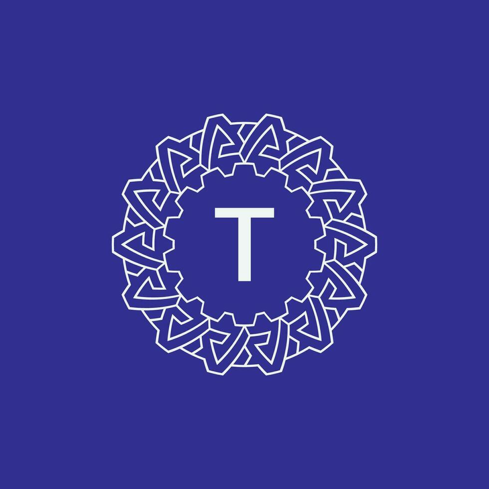 initial letter T modern circle frame ornament lines unique pattern logo vector