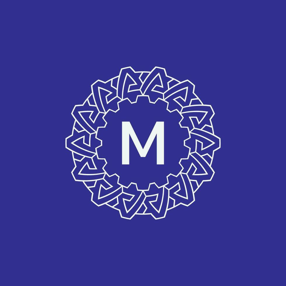 initial letter M modern circle frame ornament lines unique pattern logo vector