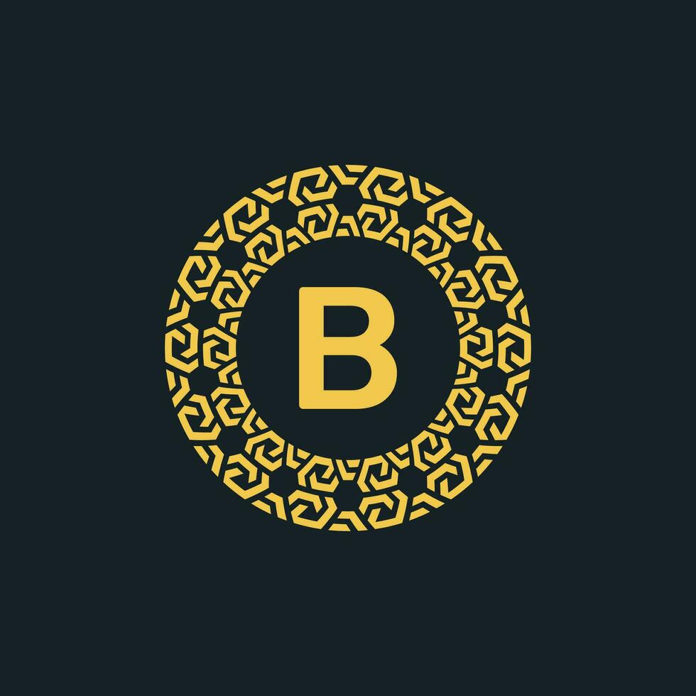 Ornamental initial letter B circle emblem frame logo vector