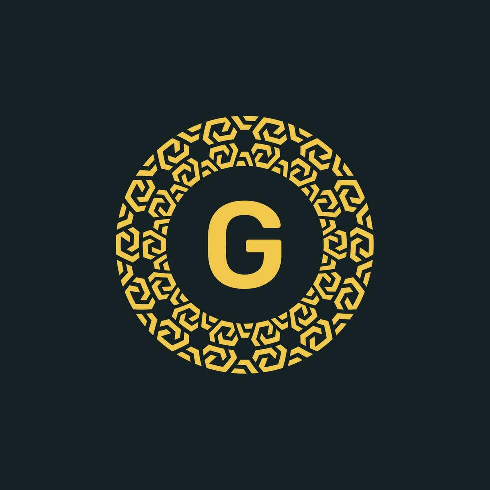Ornamental initial letter G circle emblem frame logo vector