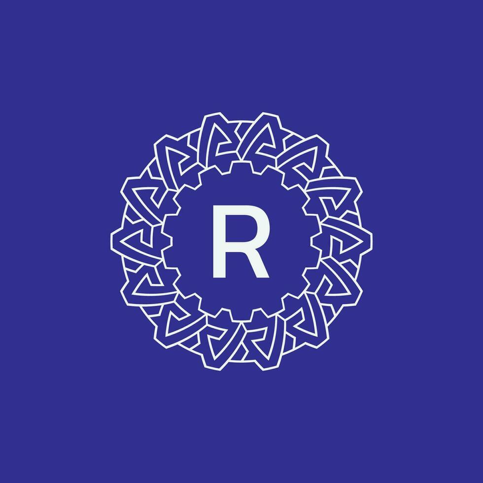 initial letter R modern circle frame ornament lines unique pattern logo vector