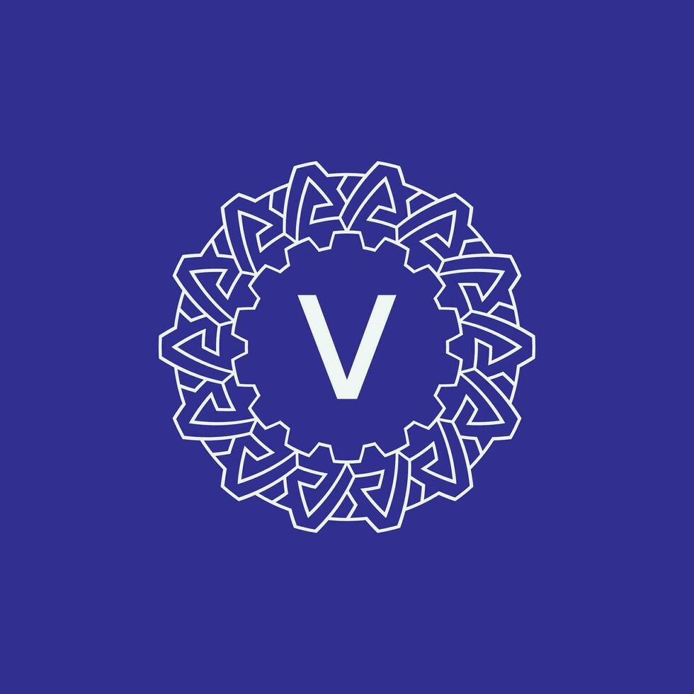 initial letter V modern circle frame ornament lines unique pattern logo vector